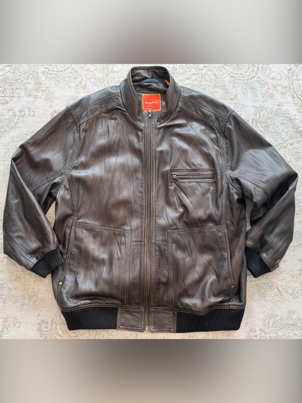 Tommy Bahama Brown Leather Bomber Jacket